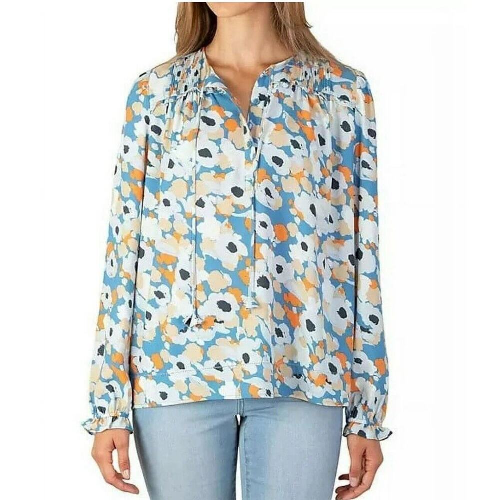 Joie Floral Fields Long Sleeve Peasant Top Blouse M Casual Summer Blue Popover - Picture 11 of 11